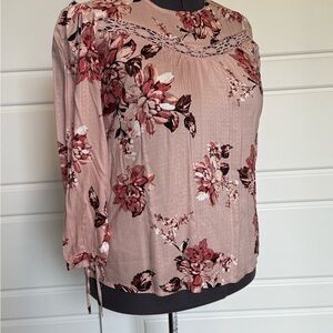 Maurices Pink Floral Blouse with Lace Accents
